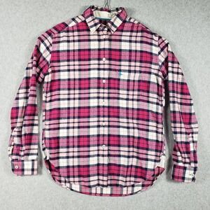 Jack Wills Pink Plaid Boyfriend Fit Shirt Button Down Blue Bird Logo Womens US 4